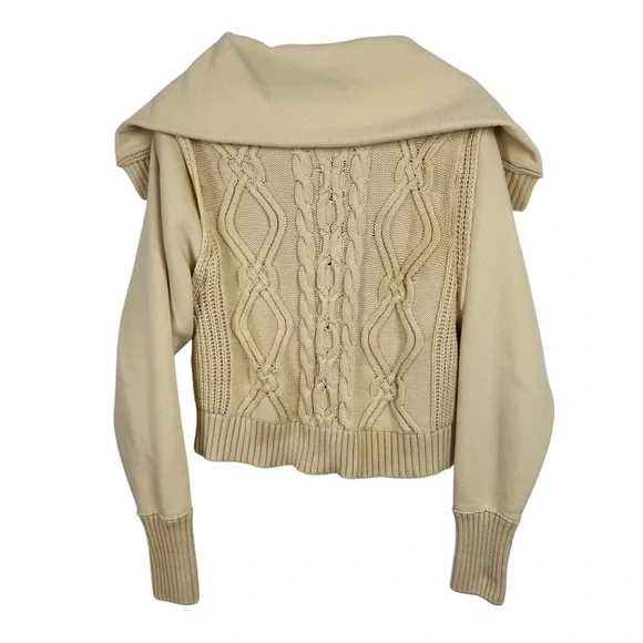 ANTHROPOLOGIE Pilcro Cable Laced Twofer Sweater Creme Size Large Neutral Lace up - Picture 10 of 14